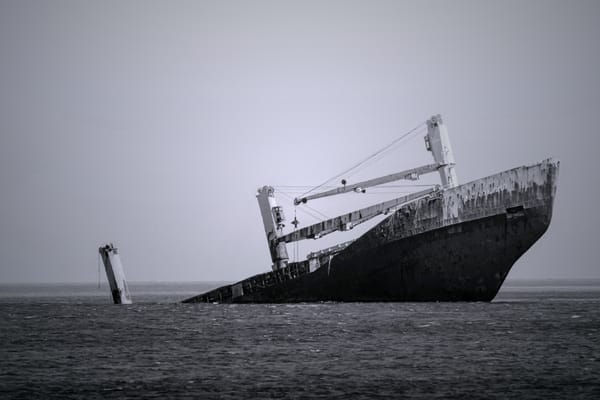 A ship sinking.